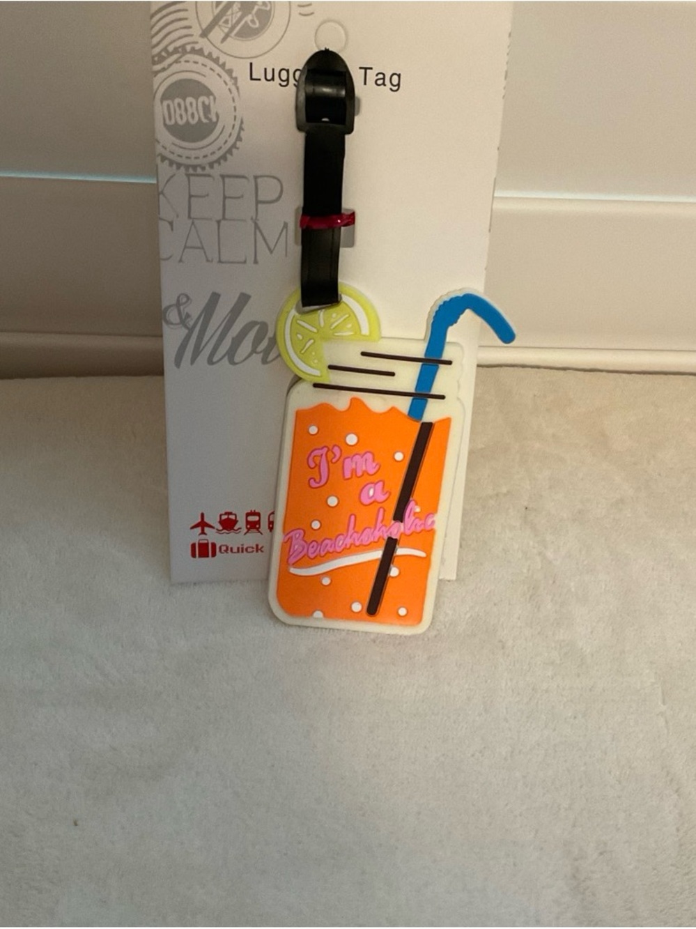 Orange Silicone Beverage Luggage Tag with Black Strap